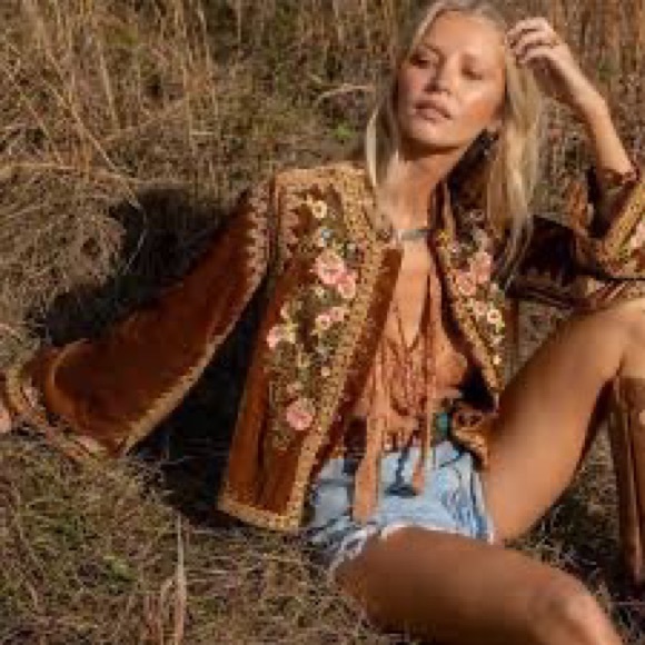 SOLD💫Chasing Unicorns Dark Horse Embroidered Jacket in Toffee - Picture 2 of 5